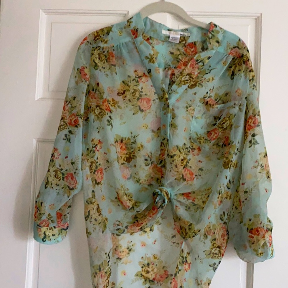 Ellison Aqua floral blouse Sz S